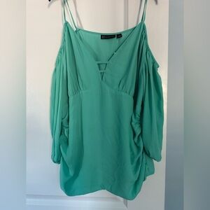 New York & Company Teal Cold Shoulder Blouse NWT